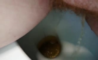 Hairy redhead shits in toilet